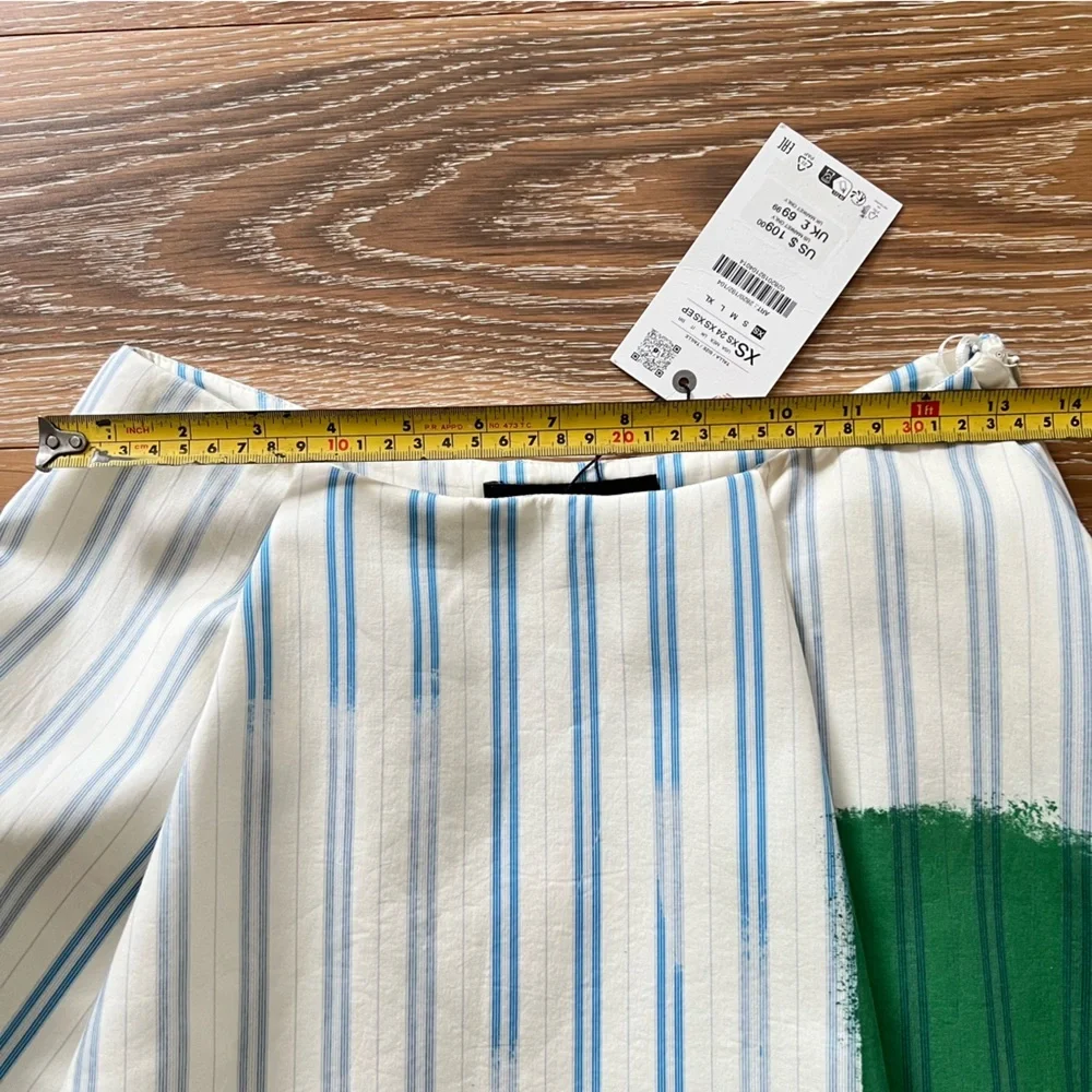 ZARA WOMAN MID-RISE MIDI STRIPED PRINT FULL SKIRT sz. XS